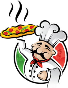 Chef holding pizza